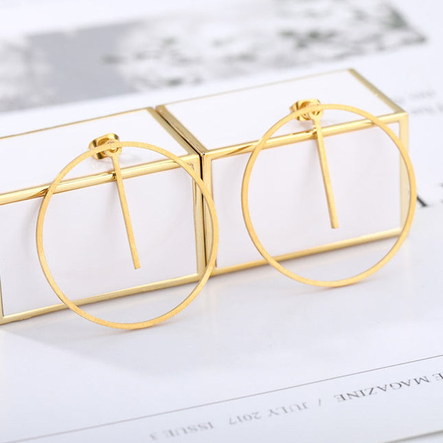 Statement Earrings | Gold Large Circular Drop Earrings - Gold - Earrings
