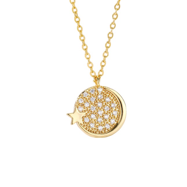 Charm Pendant Necklace | Gold Silver Moon Star Zirconia Chain