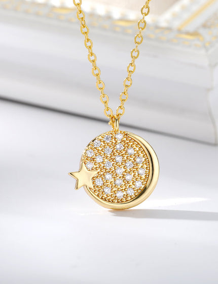 House of Shakespeare Gold 14K Gold Plated, Zirconia Necklaces Charm Pendant Necklace | Gold Silver Moon Star Zirconia Chain