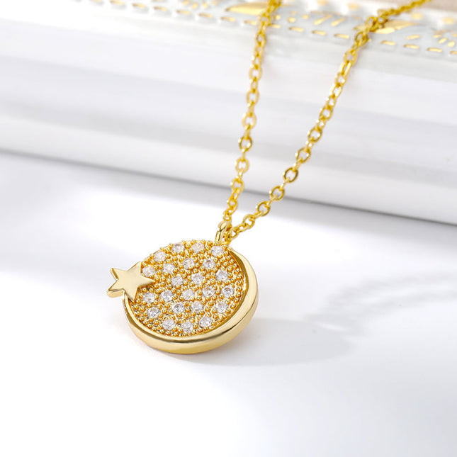 House of Shakespeare 14K Gold Plated, Zirconia Necklaces Charm Pendant Necklace | Gold Silver Moon Star Zirconia Chain