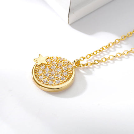 House of Shakespeare 14K Gold Plated, Zirconia Necklaces Charm Pendant Necklace | Gold Silver Moon Star Zirconia Chain