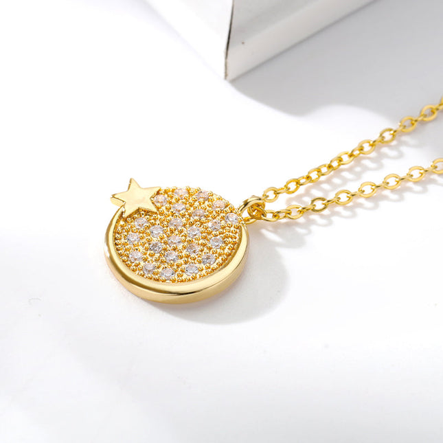 House of Shakespeare 14K Gold Plated, Zirconia Necklaces Charm Pendant Necklace | Gold Silver Moon Star Zirconia Chain