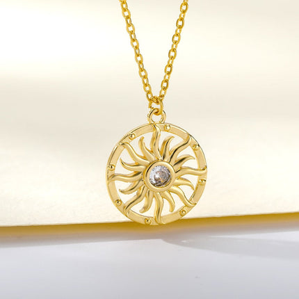 Nombre Pendant Necklace | Gold Shimmering Sun Zirconia Chain - Gold - Necklaces