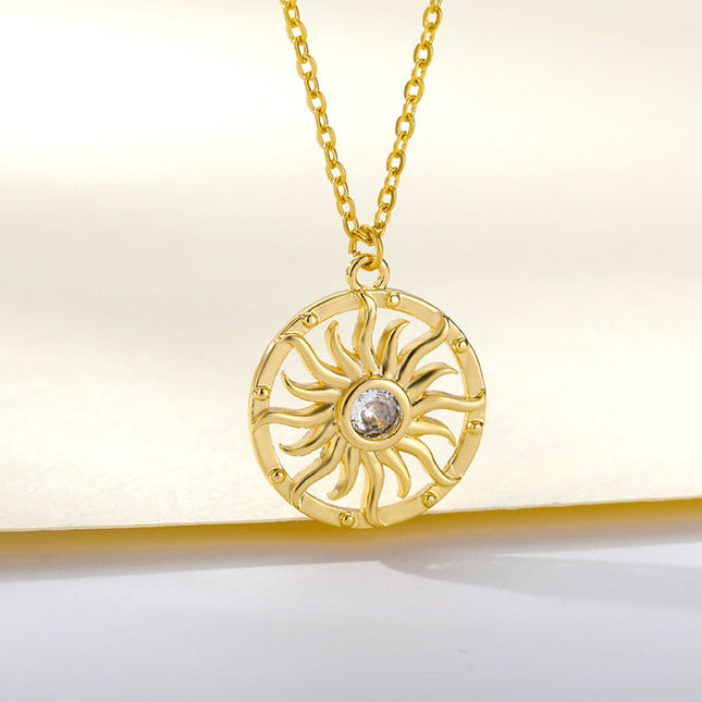 Nombre Pendant Necklace | Gold Shimmering Sun Zirconia Chain - Gold - Necklaces