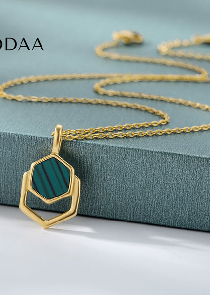 Charm Pendant Necklace | Gold Green Chain - Necklaces