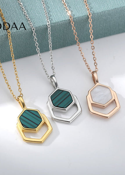 Charm Pendant Necklace | Gold Green Chain - Silver - Necklaces
