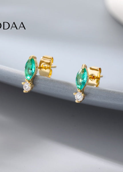 Suffait Earrings | Gold Emerald Zirconia Cute Stud Earrings - Earrings