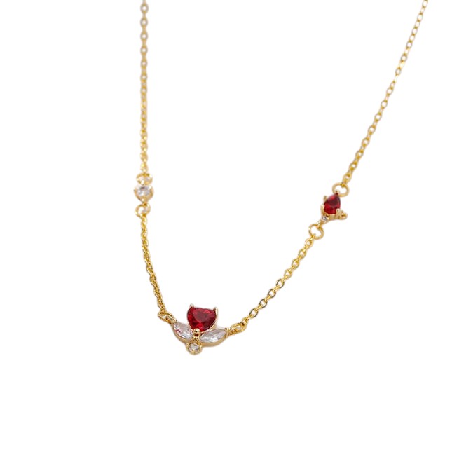 Loving Necklace | Gold Red Stone Zirconia Minimal Chain