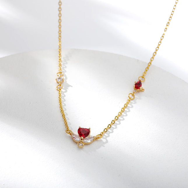 Loving Necklace | Gold Red Stone Zirconia Minimal Chain - Gold - Necklaces