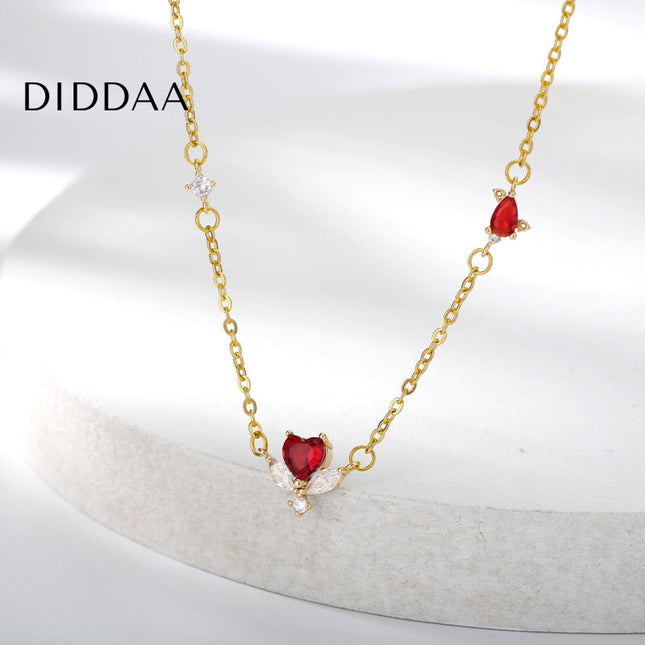Loving Necklace | Gold Red Stone Zirconia Minimal Chain - Necklaces