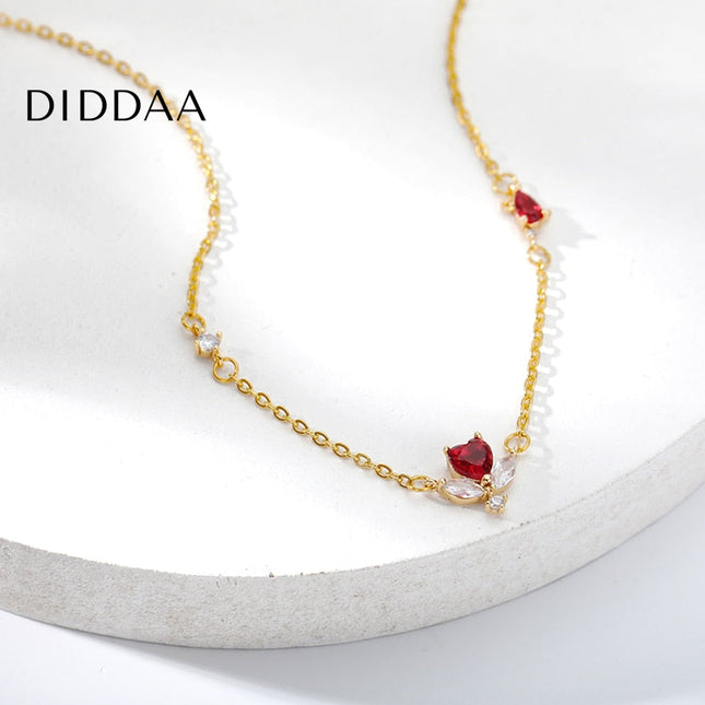 Loving Necklace | Gold Red Stone Zirconia Minimal Chain - Necklaces