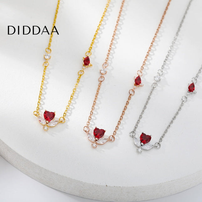Loving Necklace | Gold Red Stone Zirconia Minimal Chain - Silver - Necklaces