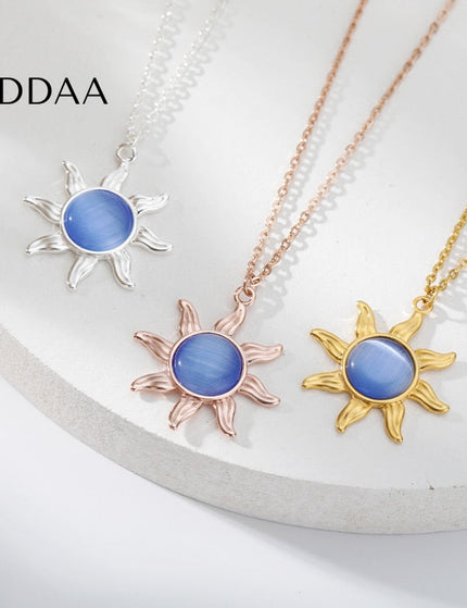 Bout Pendant Necklace | Gold Silver Rose Blue Opal Sun Chain - Silver - Necklaces