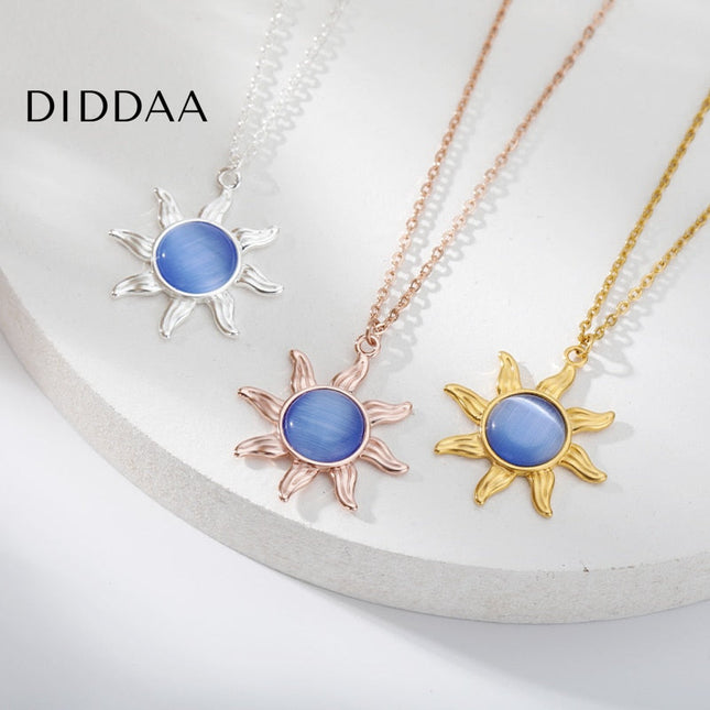 Bout Pendant Necklace | Gold Silver Rose Blue Opal Sun Chain - Silver - Necklaces