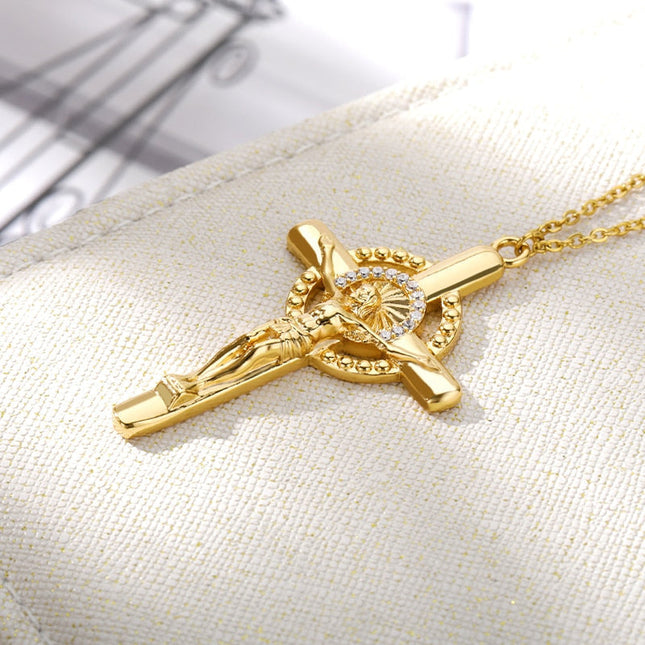 Luminaire Pendant Necklace | Gold Large Cross Luxury Chain - Gold - Necklaces