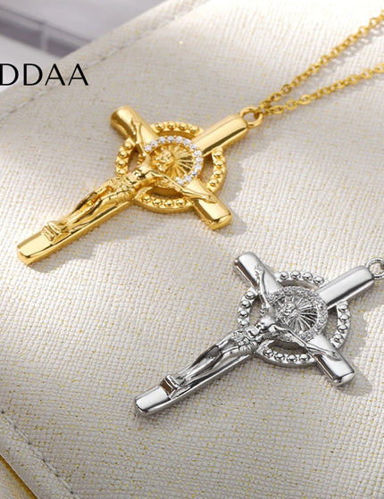 Luminaire Pendant Necklace | Gold Large Cross Luxury Chain - Silver - Necklaces