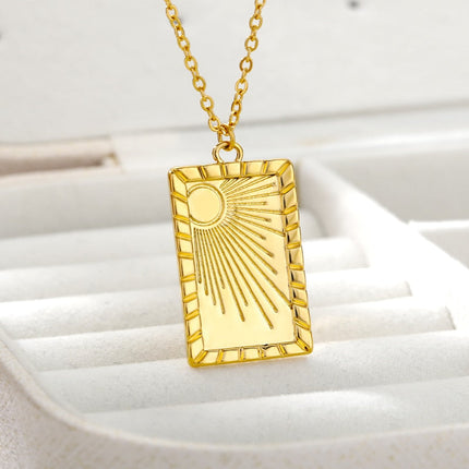 Sunrise Pendant Necklace | Gold Shining Sun Dog Tag Chain - Gold - Necklaces