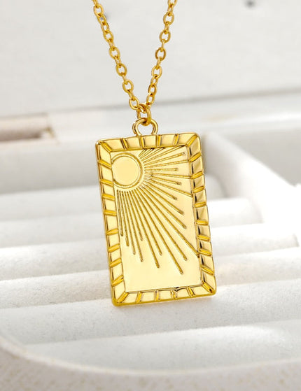 Sunrise Pendant Necklace | Gold Shining Sun Dog Tag Chain - Gold - Necklaces