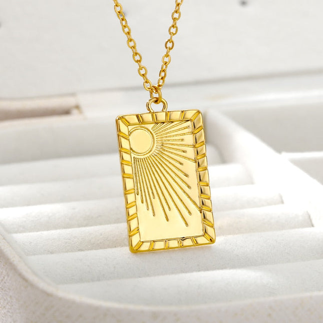 Sunrise Pendant Necklace | Gold Shining Sun Dog Tag Chain - Gold - Necklaces