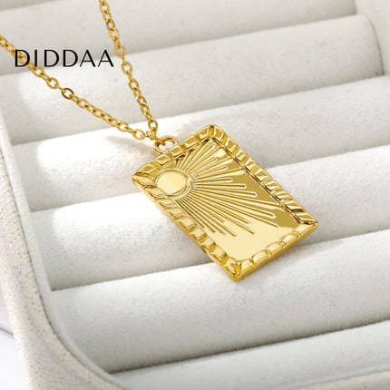 Sunrise Pendant Necklace | Gold Shining Sun Dog Tag Chain - Necklaces