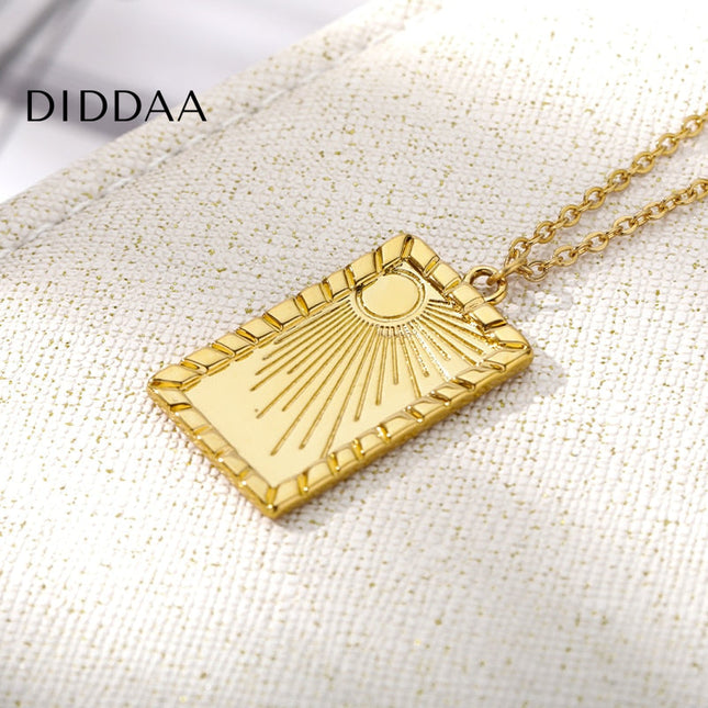 Sunrise Pendant Necklace | Gold Shining Sun Dog Tag Chain - Necklaces