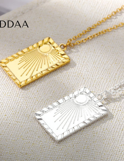 Sunrise Pendant Necklace | Gold Shining Sun Dog Tag Chain - Silver - Necklaces