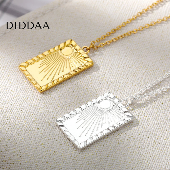 Sunrise Pendant Necklace | Gold Shining Sun Dog Tag Chain - Silver - Necklaces