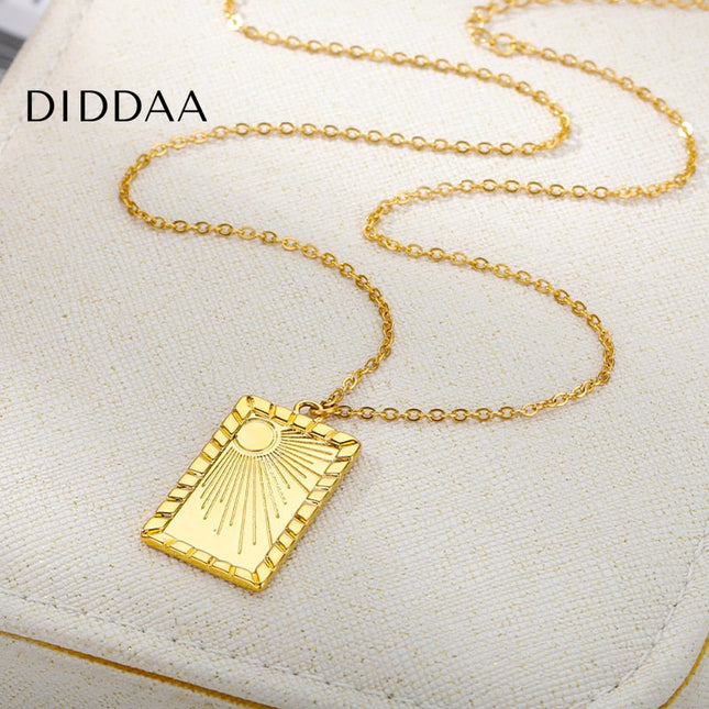 Sunrise Pendant Necklace | Gold Shining Sun Dog Tag Chain - Necklaces