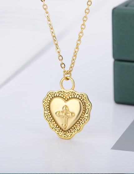 Lumiere Pendant Necklace | Gold Cross Heart Chain - Gold - Necklaces