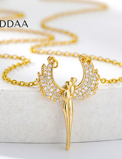 Lovers Pendant Necklace | Gold Angel Zirconia Chain - Gold - Necklaces