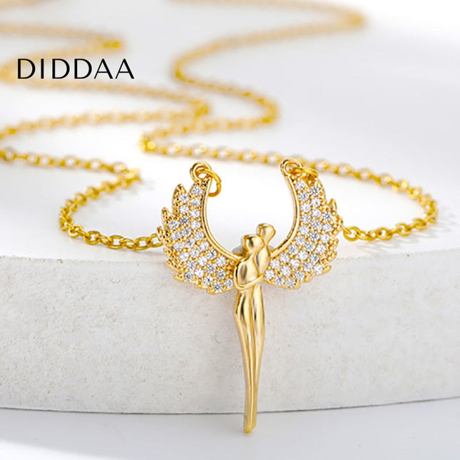 Lovers Pendant Necklace | Gold Angel Zirconia Chain - Gold - Necklaces