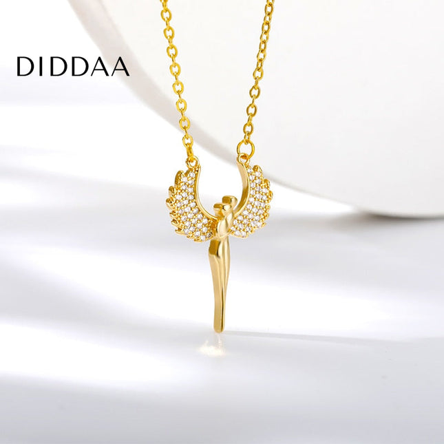 Lovers Pendant Necklace | Gold Angel Zirconia Chain - Necklaces