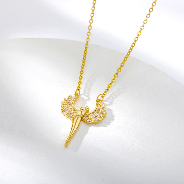 Lovers Pendant Necklace | Gold Angel Zirconia Chain - Necklaces