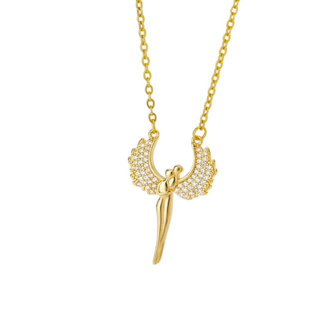Lovers Pendant Necklace | Gold Angel Zirconia Chain
