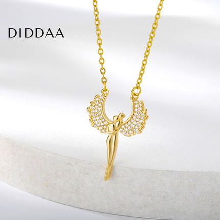 Lovers Pendant Necklace | Gold Angel Zirconia Chain - Necklaces