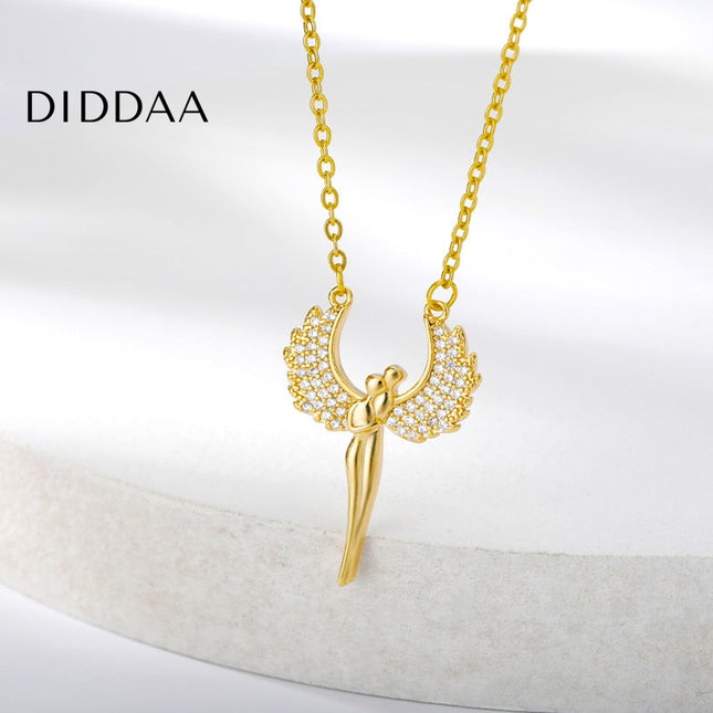 Lovers Pendant Necklace | Gold Angel Zirconia Chain - Necklaces