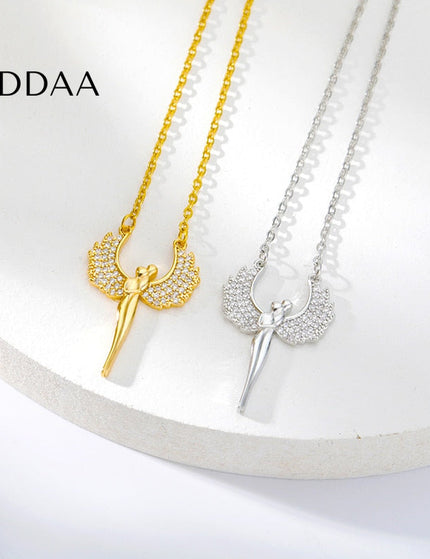 Lovers Pendant Necklace | Gold Angel Zirconia Chain - Silver - Necklaces