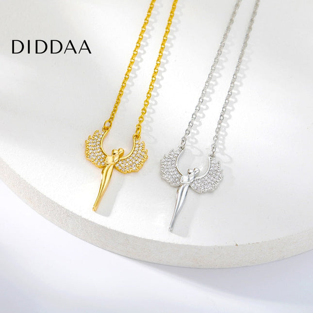 Lovers Pendant Necklace | Gold Angel Zirconia Chain - Silver - Necklaces