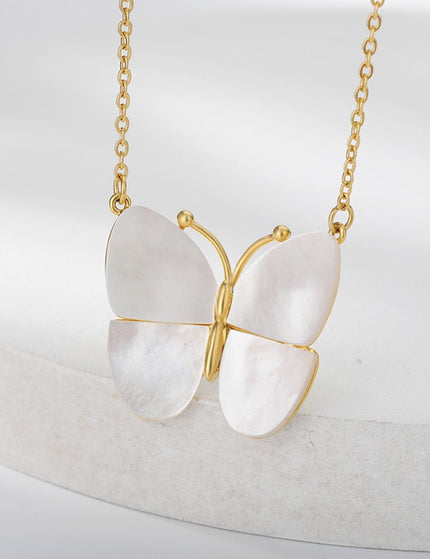 Jubille Pendant Necklace | Gold Pearl White Butterfly Chain - Gold - Necklaces