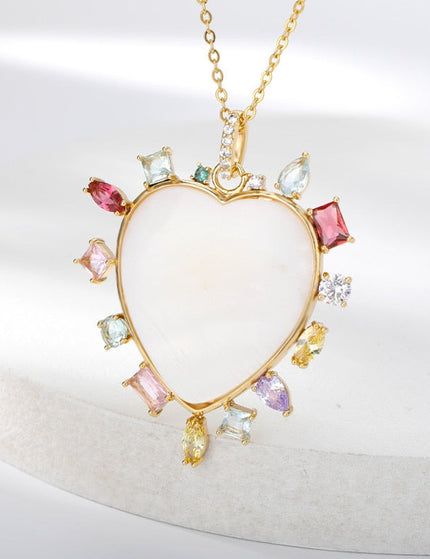 Lasting Pendant Necklace | Gold Zirconia Stone Heart Chain - Gold - Necklaces