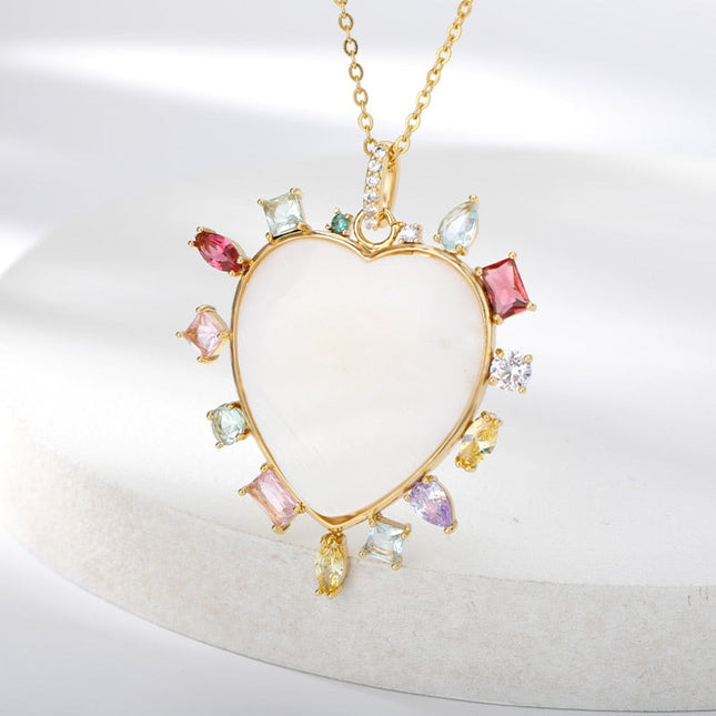 Lasting Pendant Necklace | Gold Zirconia Stone Heart Chain - Gold - Necklaces