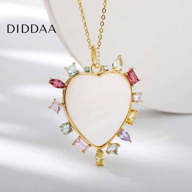 Lasting Pendant Necklace | Gold Zirconia Stone Heart Chain - Necklaces