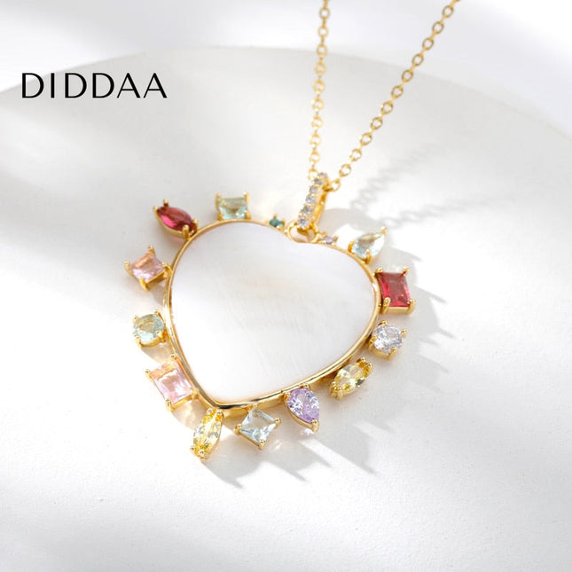 Lasting Pendant Necklace | Gold Zirconia Stone Heart Chain - Necklaces