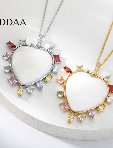 Lasting Pendant Necklace | Gold Zirconia Stone Heart Chain - Silver - Necklaces