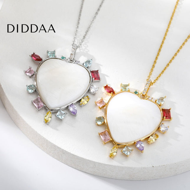 Lasting Pendant Necklace | Gold Zirconia Stone Heart Chain - Silver - Necklaces