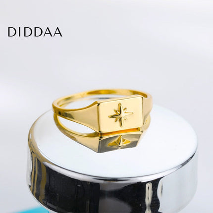 Bolona Ring | Gold Silver Star Signet Ring - Rings