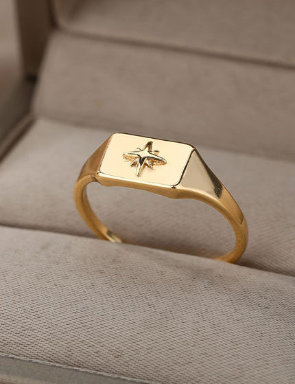 Bolona Ring | Gold Silver Star Signet Ring - 7 / Gold - Rings