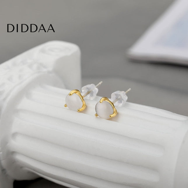 Taime Earrings | Gold White Opal Stone Cute Stud Earrings - Gold - Earrings