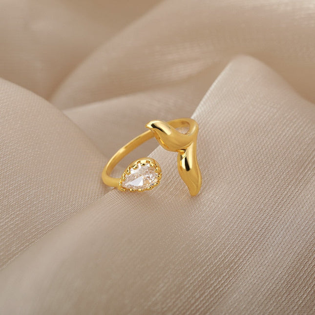 Meraddi Ring | Gold Fin Zirconia Stone Statement Fine Ring - Adjustable / Gold - Rings