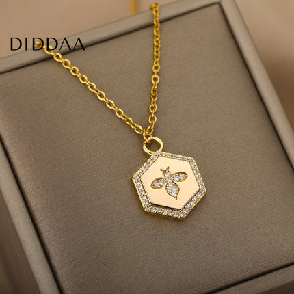 Cache Pendant Necklace | Gold Silver Zirconia Bee Chain - Necklaces